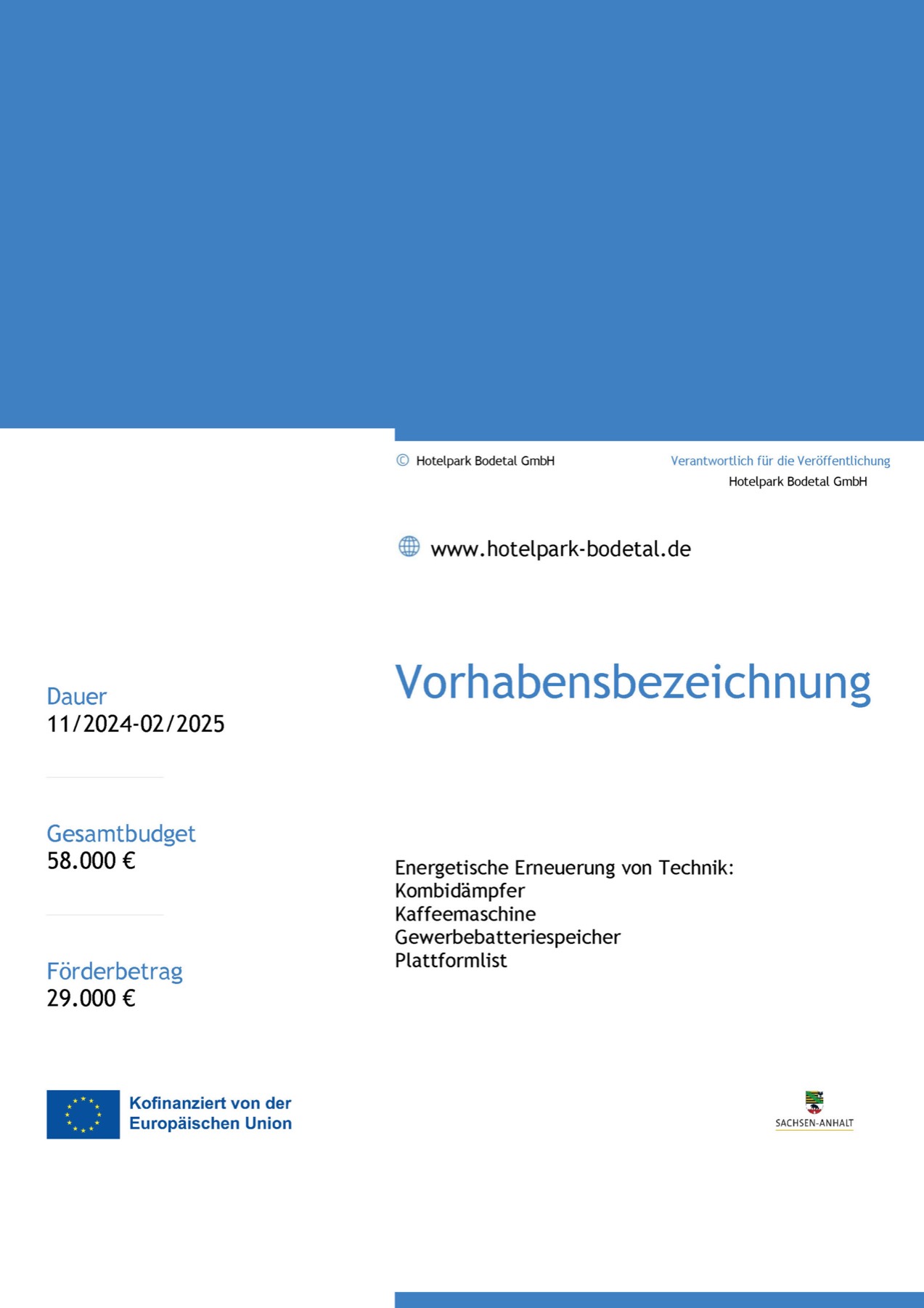 Förderplakat Sachsen-Anhalt ENERGIE Unternehmen &ndash; Hotelpark Bodetal